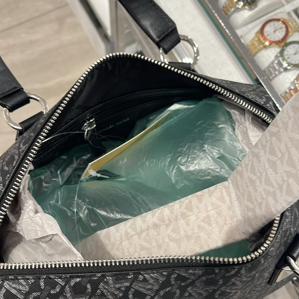 MICHAEL KORS Grayson Medium Metallic Empire Monogram Satchel NWT